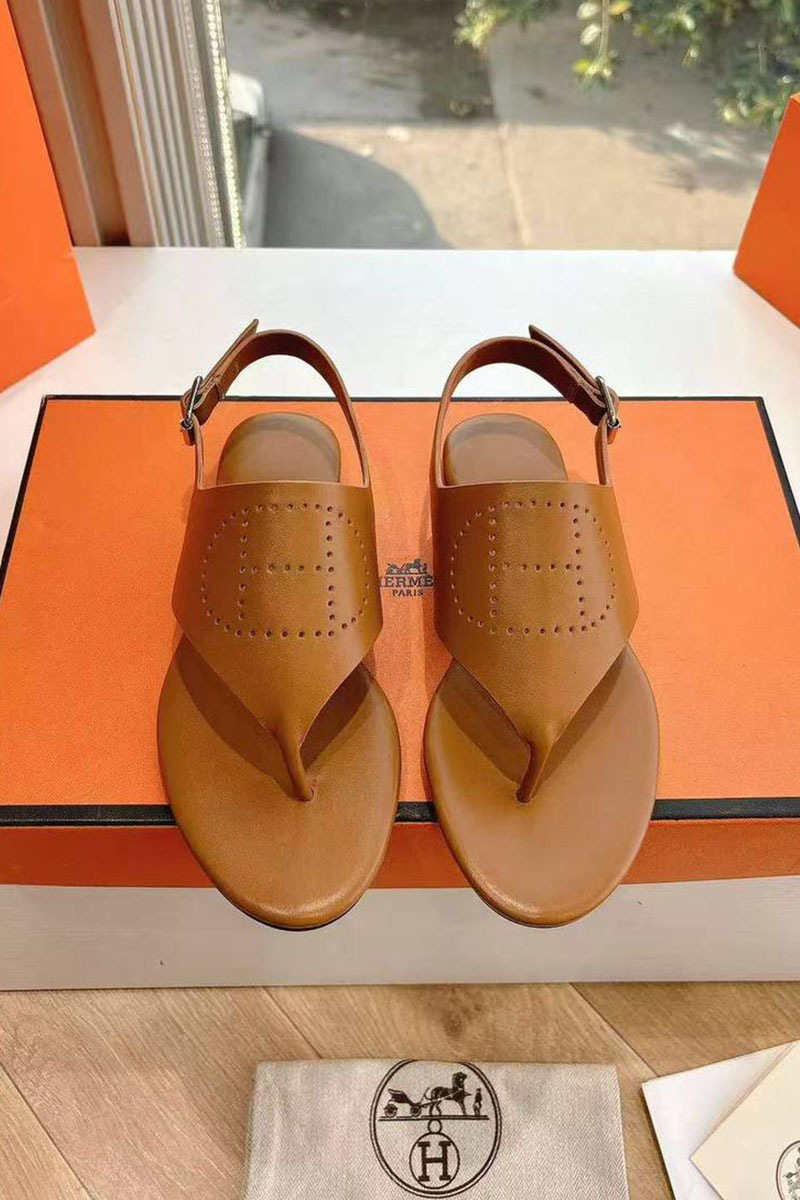 Hermes Женские кожаные сандалии Premium - Brown