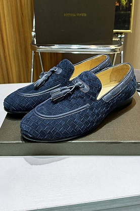 Мужские замшевые лоферы Intrecciato - Navy