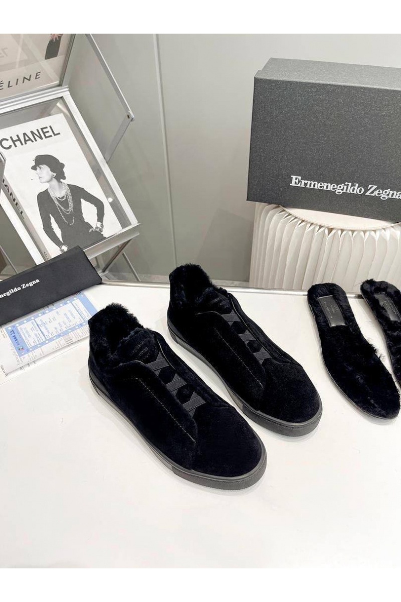 Zegna Кроссовки с мехом Triple Stitch low-top - Black