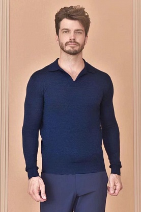 Поло с длинным рукавом Premium - Flower Hide Blue