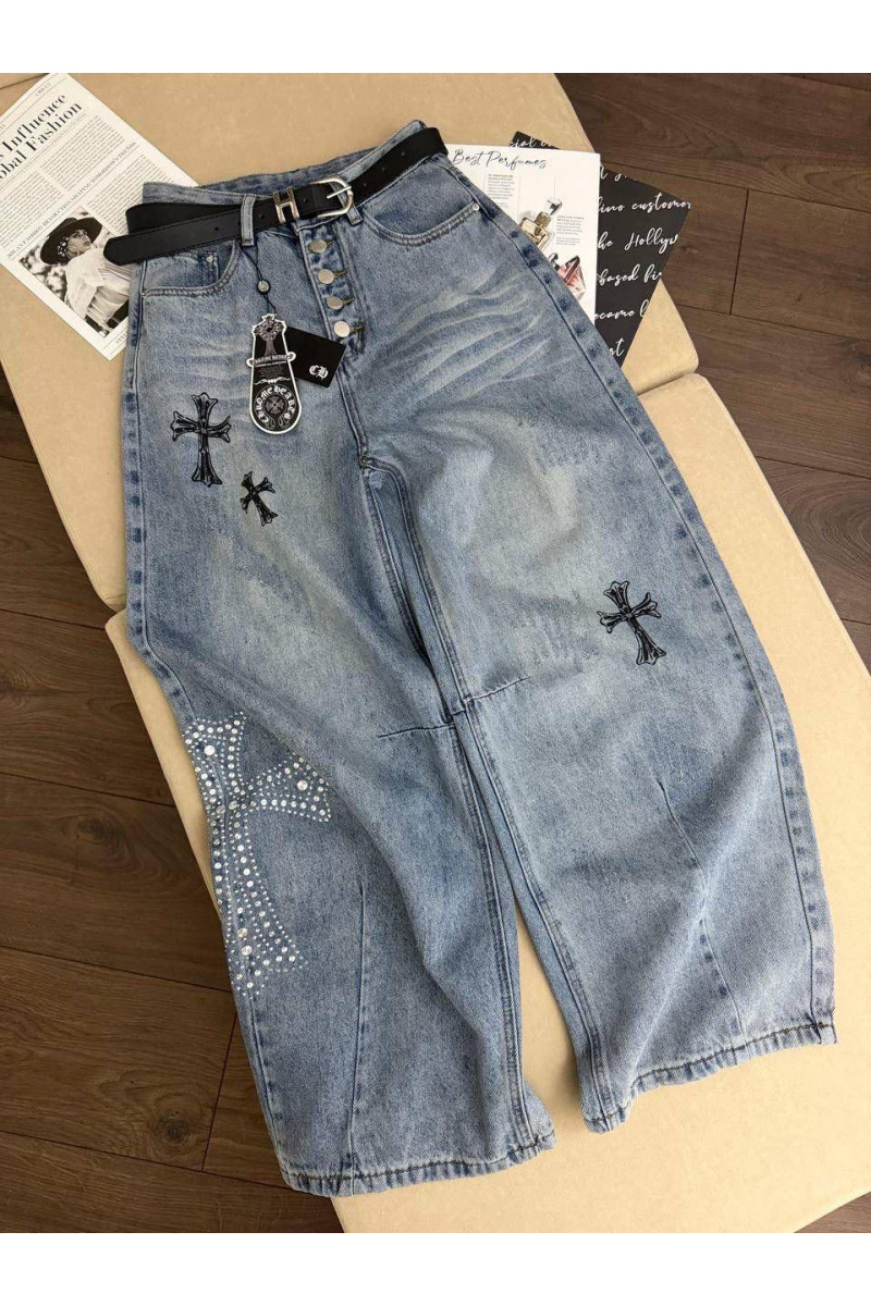 Chrome Hearts Женские голубые джинсы premium