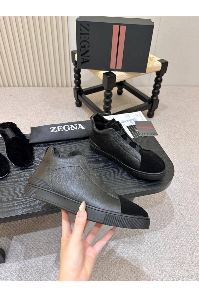 Zegna Кроссовки с мехом Triple Stitch high-top