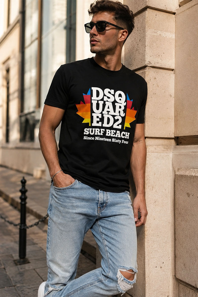 Dsquared2 Мужская чёрная футболка Surf Beach