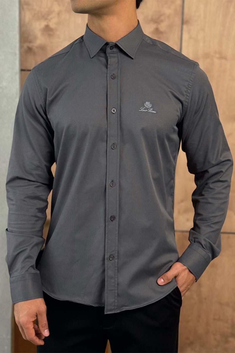 Loro Piana Мужская серая рубашка logo-embroidered