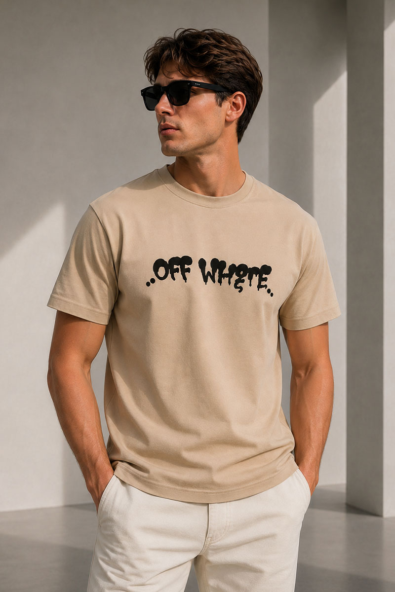 Off-White Бежевая оверсайз футболка logo-print