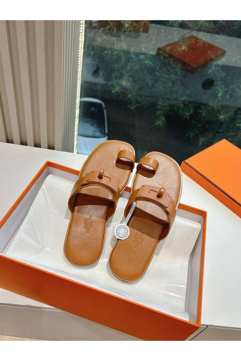 Hermes Женские кожаные шлёпанцы July Kelly premium