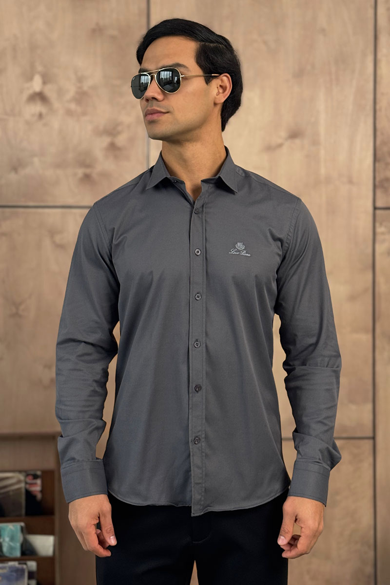 Loro Piana Мужская серая рубашка logo-embroidered