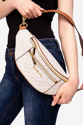 Кожаная поясная сумка Mott 33x16 см - White