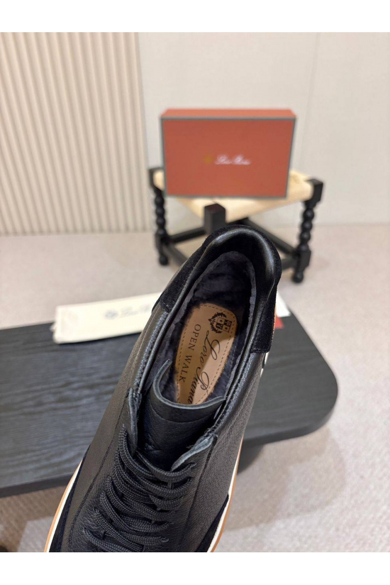 Loro Piana Кожаные кроссовки с мехом high-top