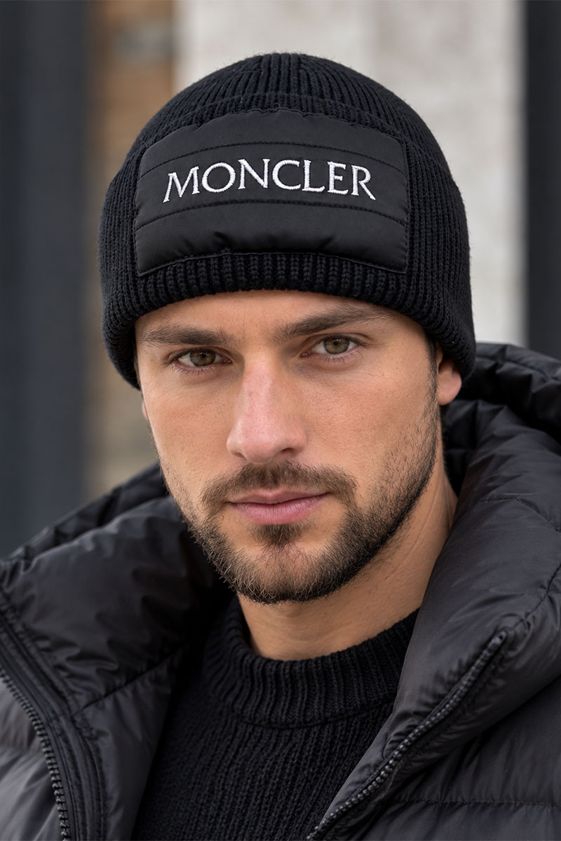 Moncler Мужская брендовая шапка чёрного цвета