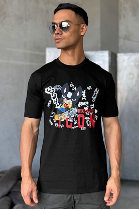 Чёрная оверсайз футболка graffiti-print