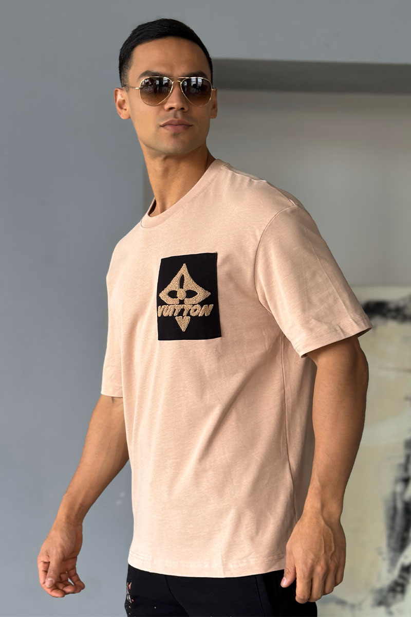 Lоuis Vuittоn Брендовая оверсайз футболка бежевого цвета