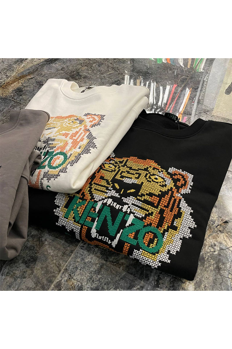 Kenzo Чёрный свитшот Tiger logo-embroidered drawstring
