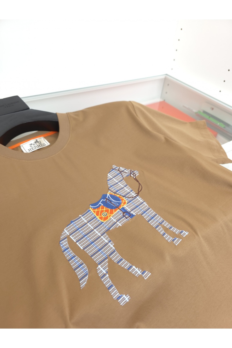 Hermes Мужская коричневая футболка premium