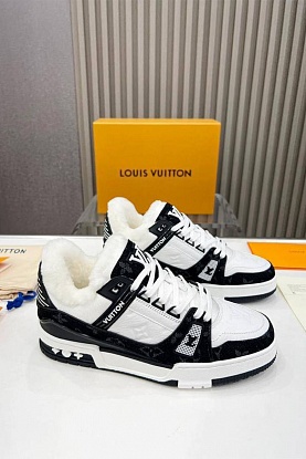 Кожаные кроссовки с мехом Trainer Premium - White / Black