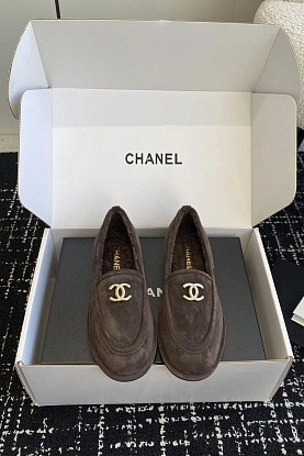 Женские замшевые лоферы с мехом Premium - Chocolate