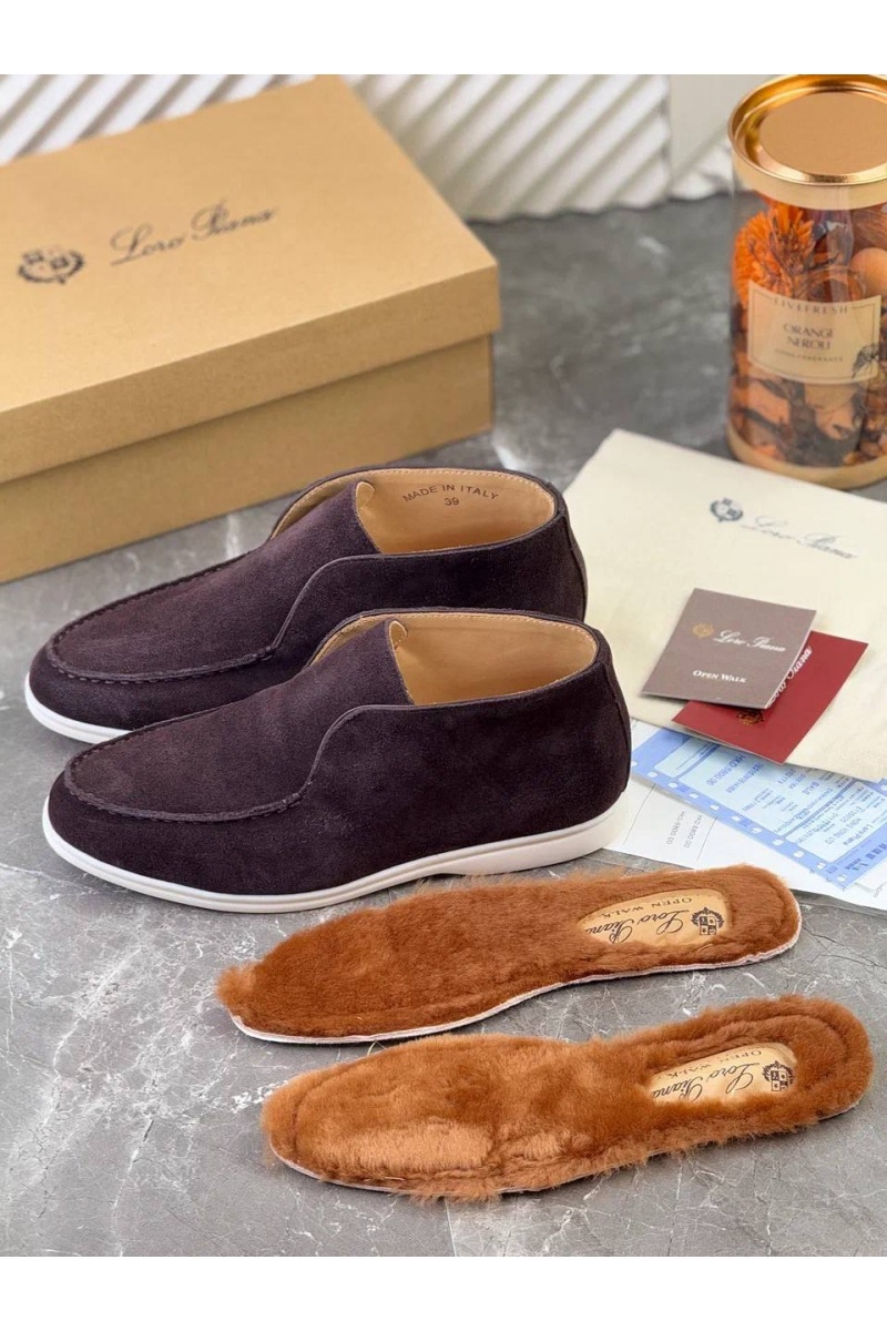 Loro Piana Замшевые лоферы с меховой стелькой Open Walk - Brown
