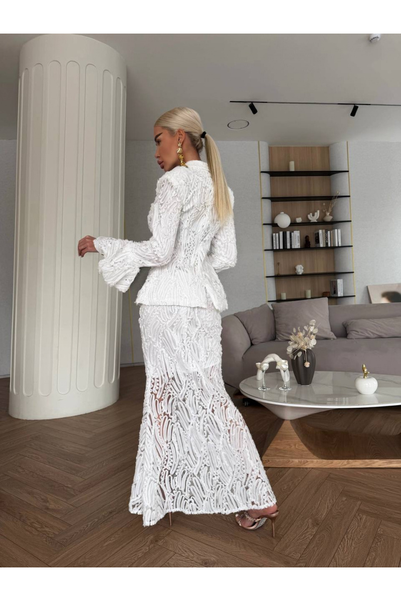 Designer Clothing Женский кружевной костюм белого цвета premium