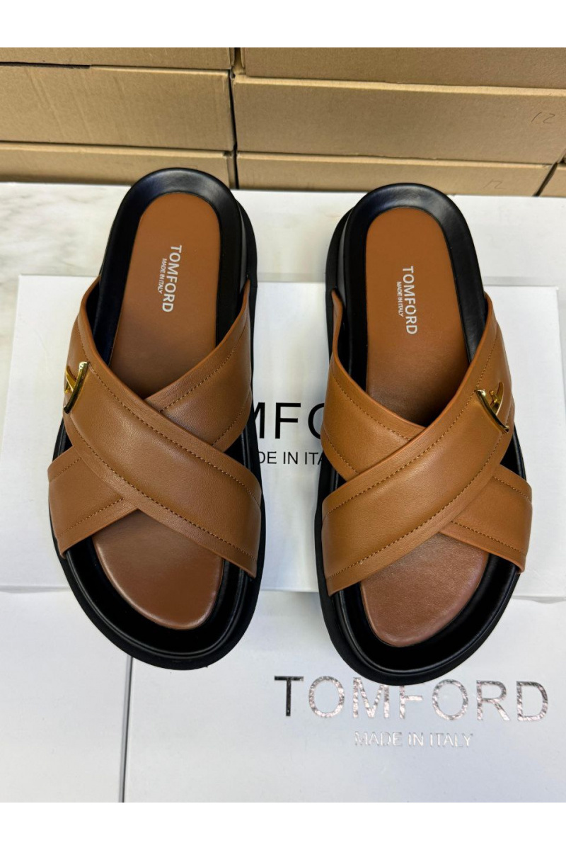 Tom Ford Кожаные шлёпанцы Preston - Brown