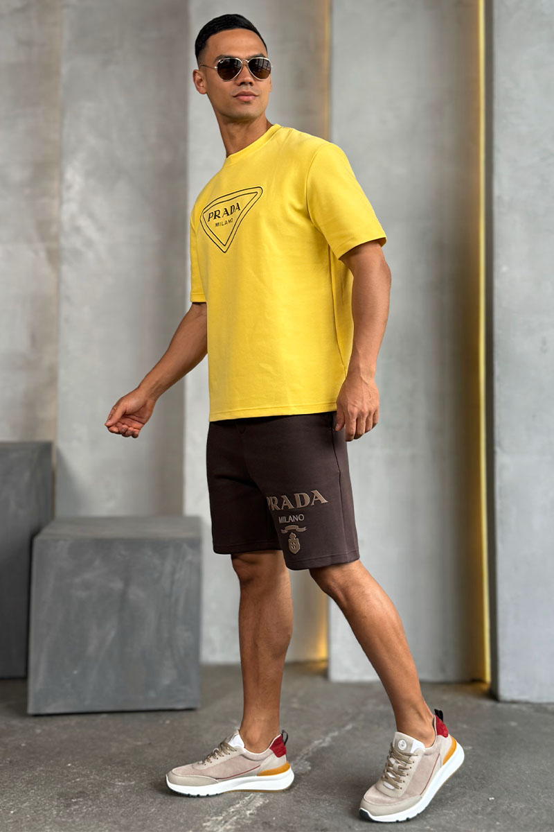 Prada Жёлтая оверсайз футболка Milano logo