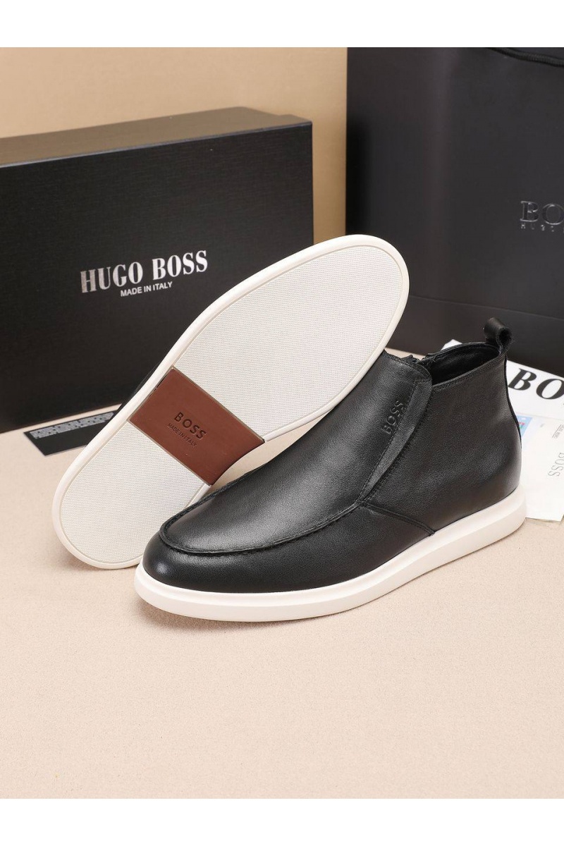 Hugо Воss Кожаные лоферы с мехом high-top - Black