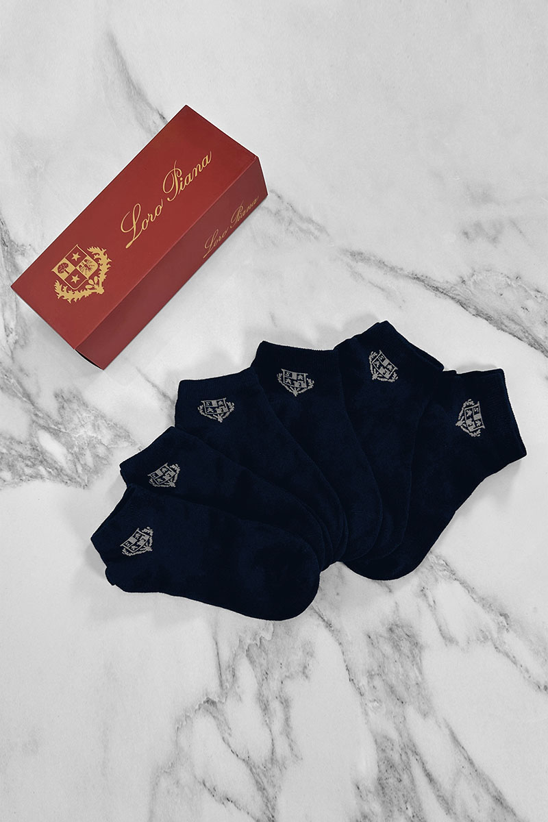 Loro Piana Комплект тёмно-синих носков grey logo