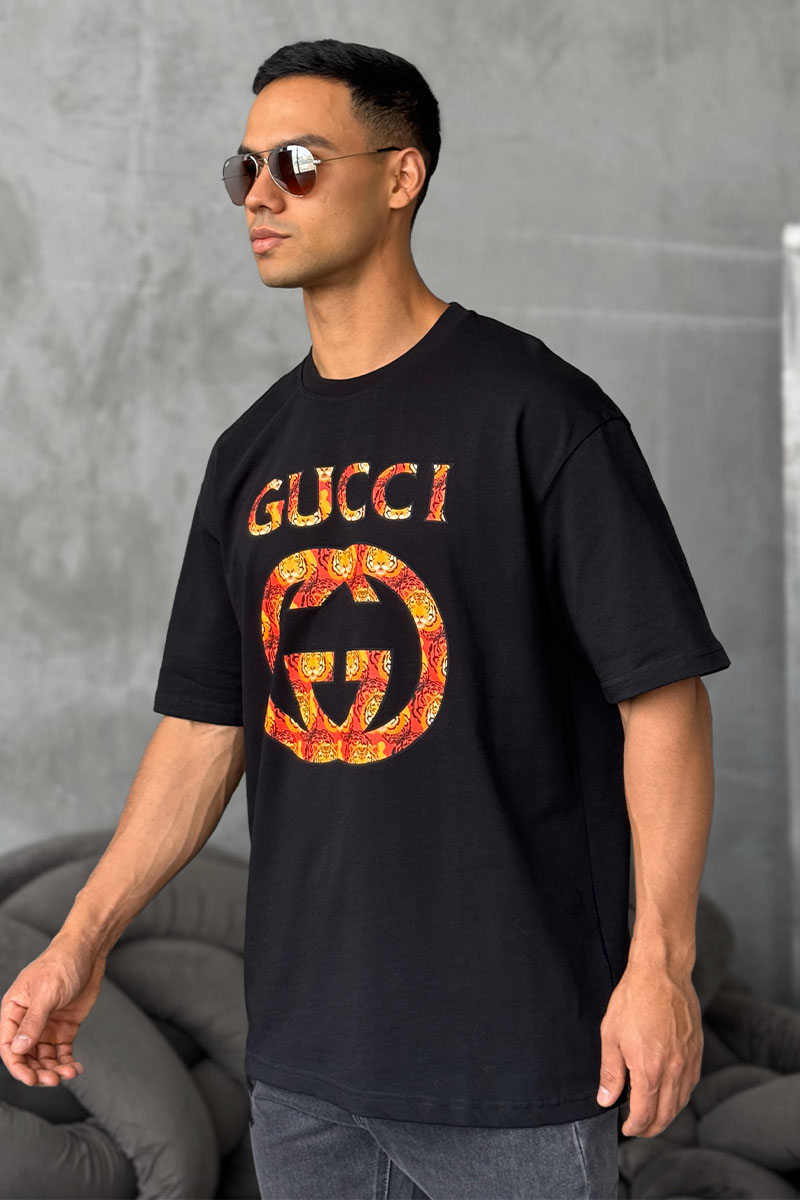 Gucci Брендовая оверсайз футболка чёрного цвета