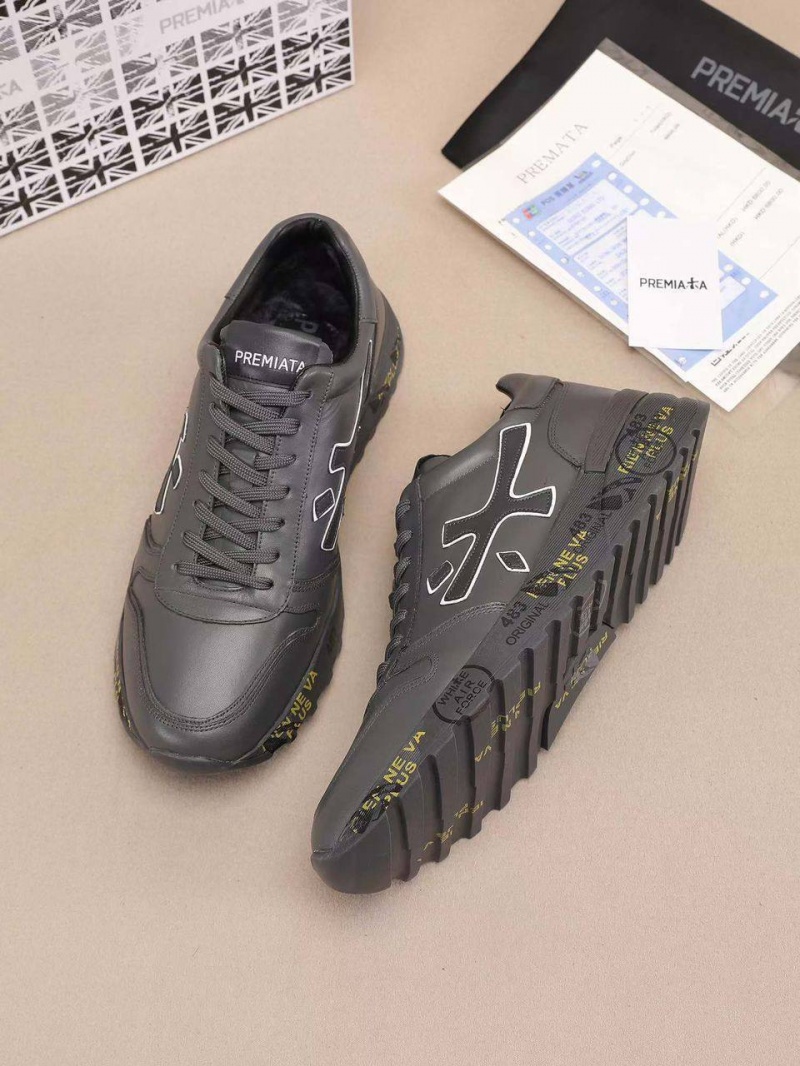 Premiata Кожаные кроссовки с мехом low-top - Grey