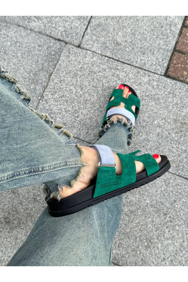 Hermes Женские замшевые сандалии Chypre - Green / Blue