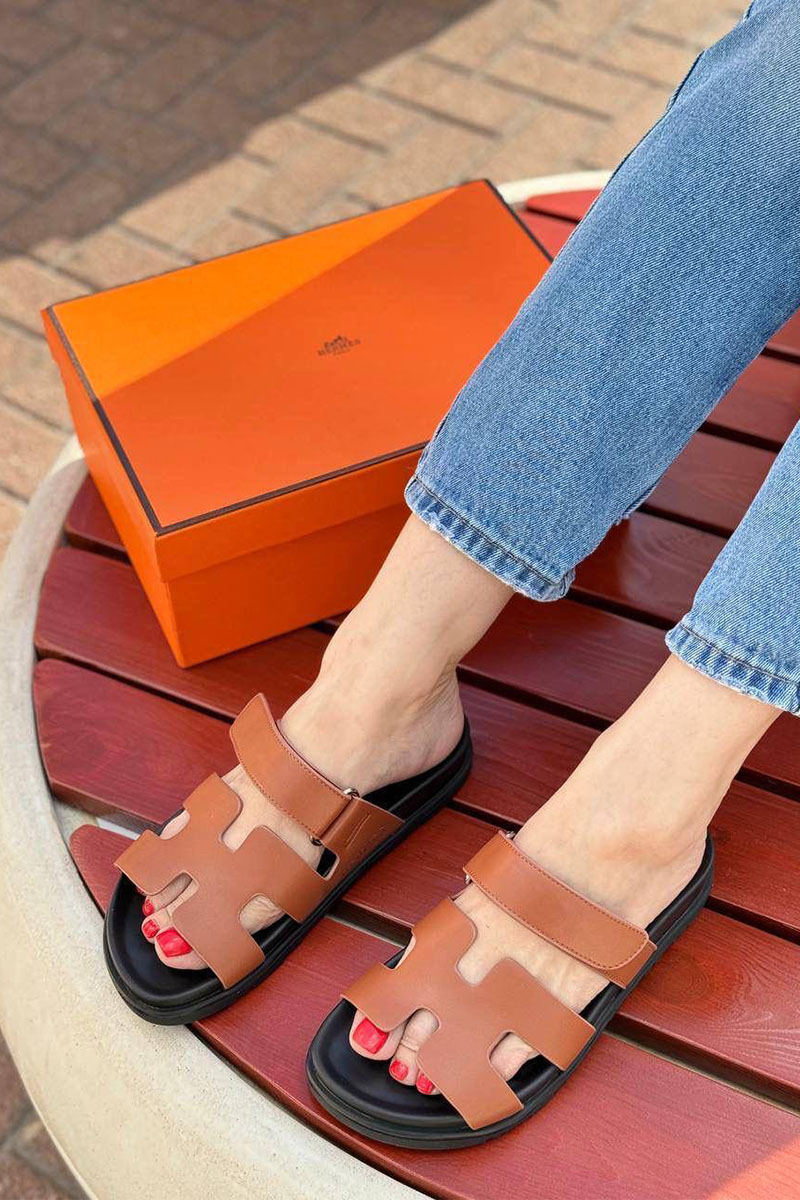 Hermes Женские кожаные сандалии Chypre - Brown