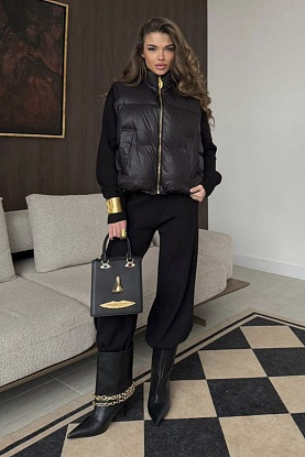 Женский костюм тройка на флисе premium - Black