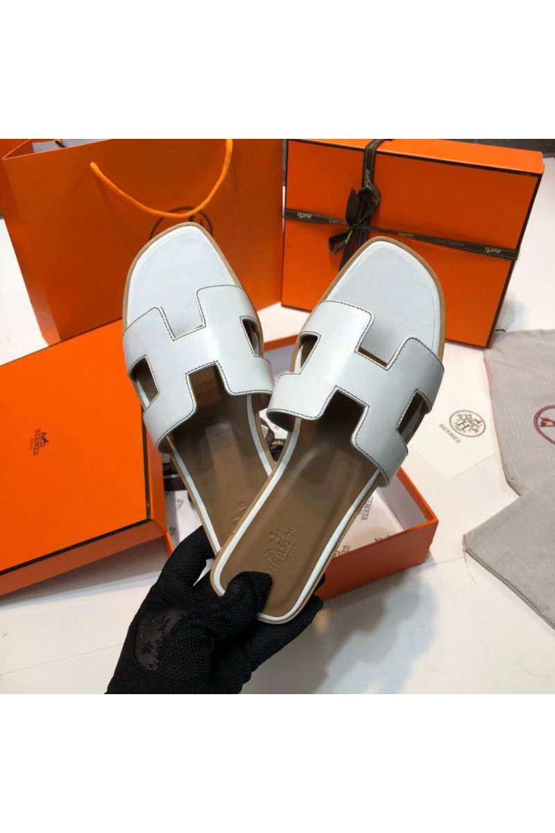 Hermes Женские кожаные шлёпанцы Oran