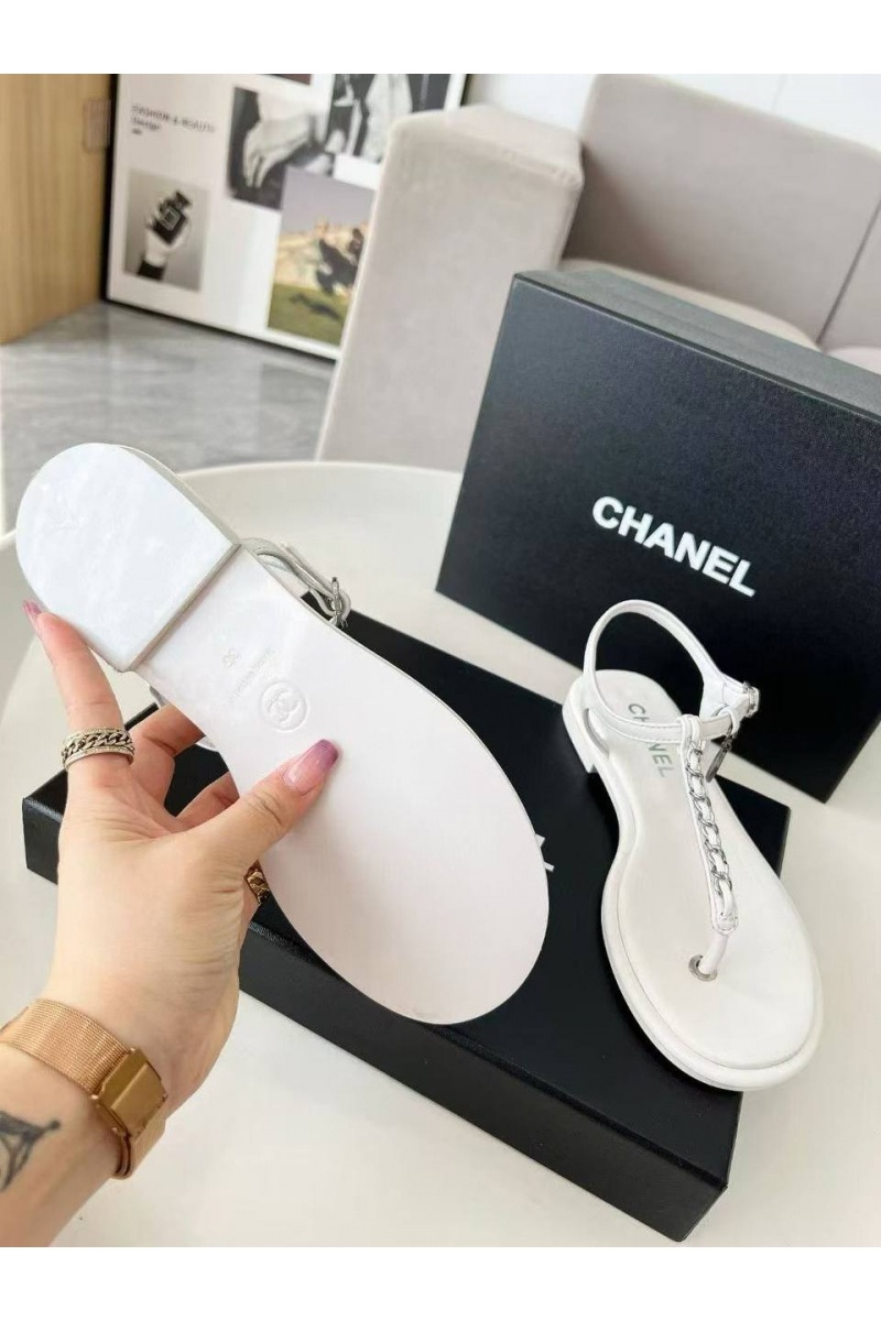 Chаnеl Женские кожаные сандалии Classic Flap Premium - White
