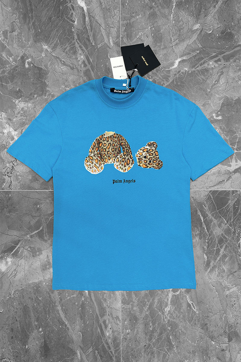 Palm Angels Голубая оверсайз футболка Leopard Bear