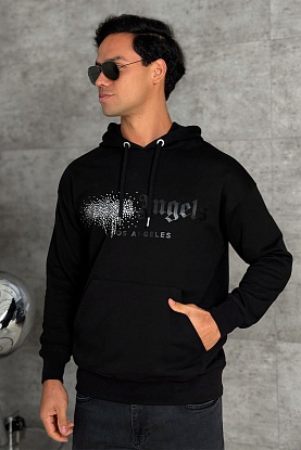 Чёрное худи rhinestone-embellished logo print 