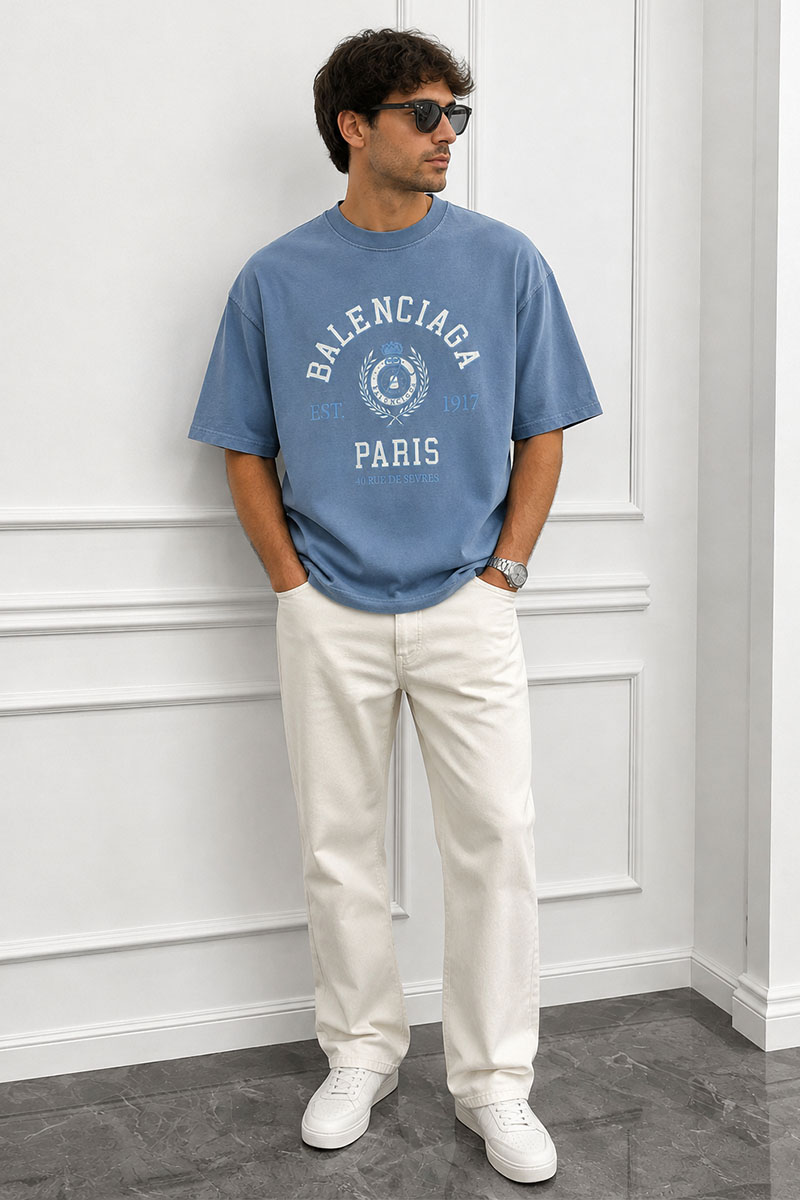 Balenciaga Синяя оверсайз футболка College est.1917