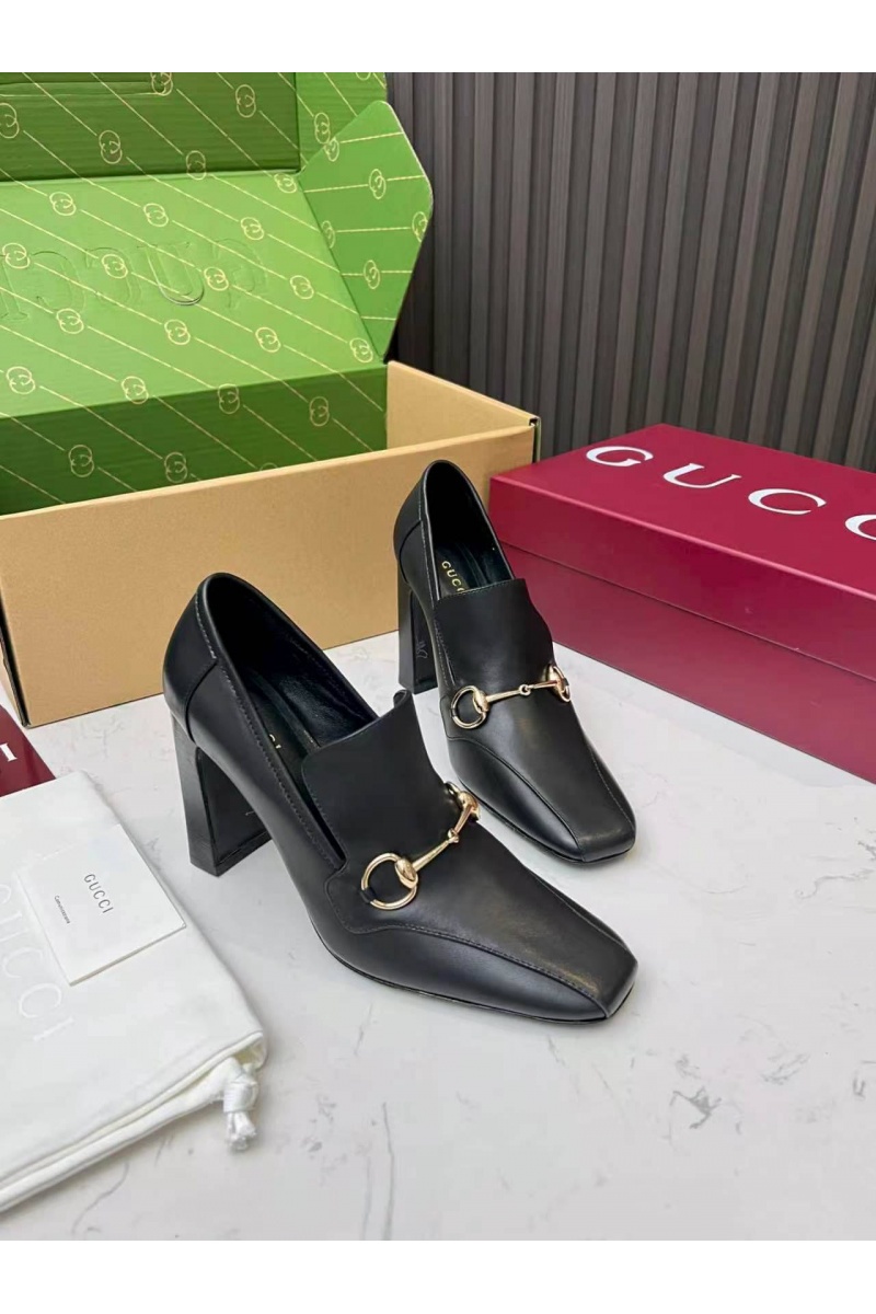 Gucci Женские кожаные лоферы на каблуке Signora Pump premium