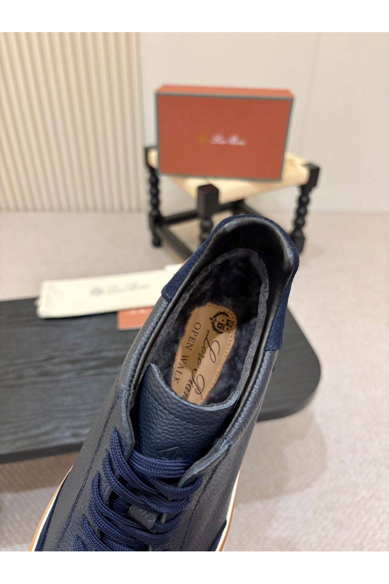 Loro Piana Кожаные кроссовки с мехом high-top