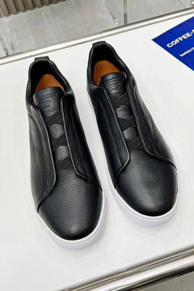 Zegna Чёрные кожаные кроссовки 