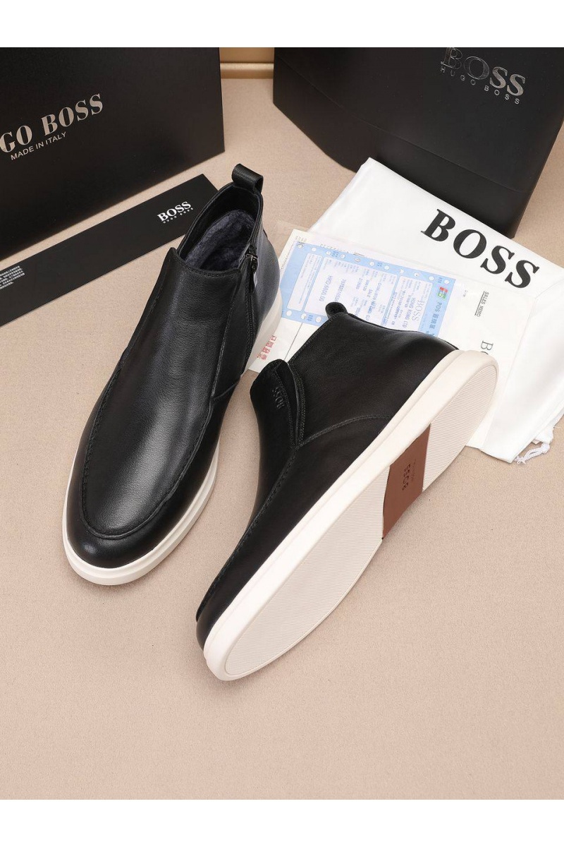 Hugо Воss Кожаные лоферы с мехом high-top - Black