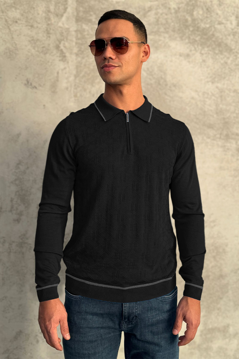 Stеfаnо Riссi Чёрное поло с длинным рукавом zip-up 