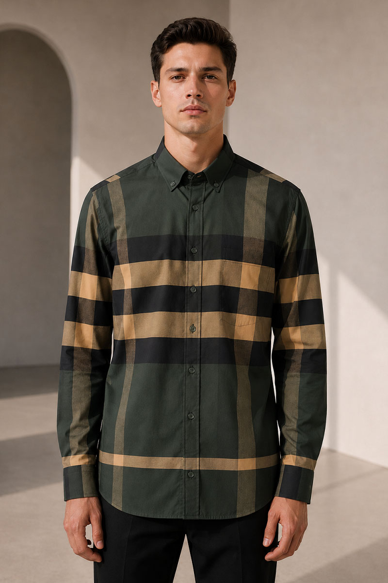 Burberry Мужская зелёная рубашка Check 