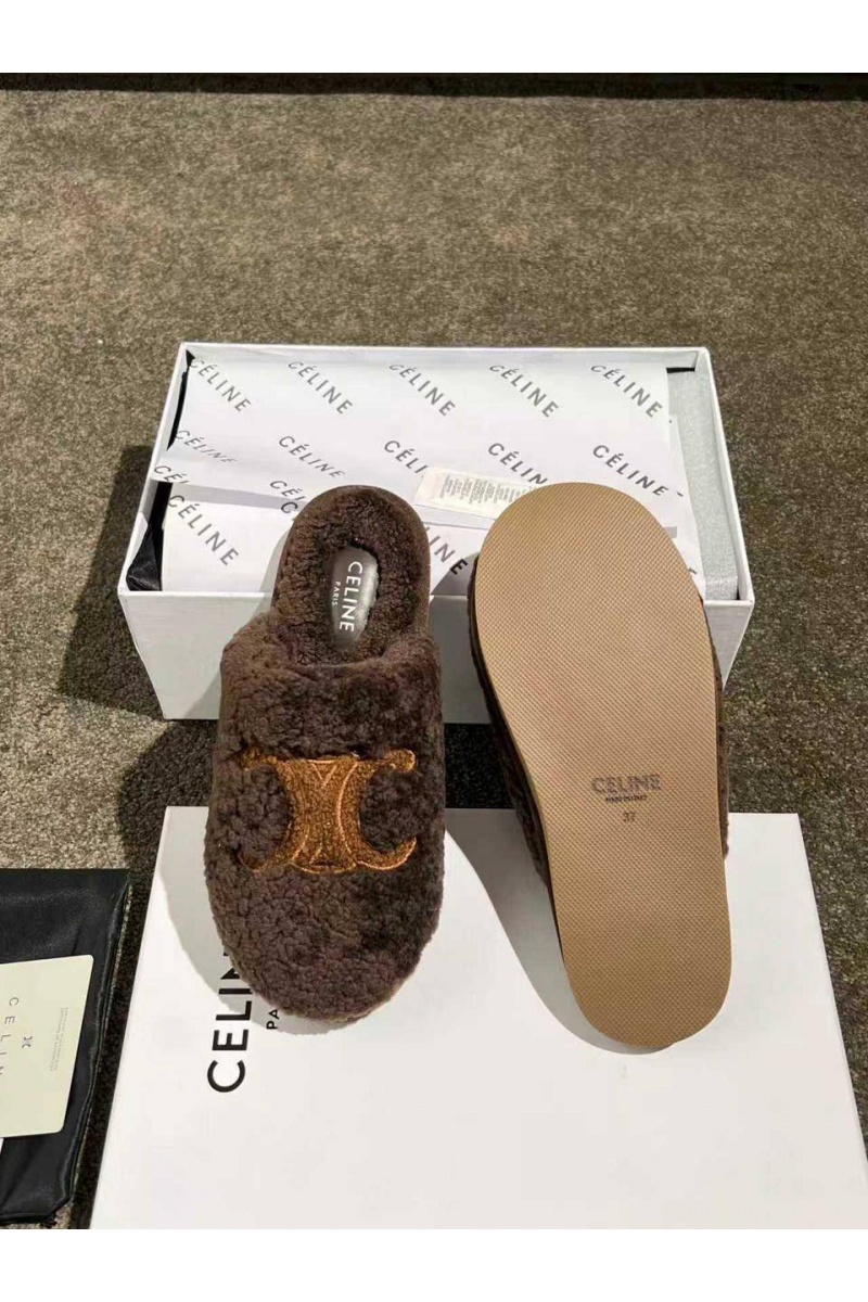 Celine Женские меховые шлёпанцы Triomphe premium