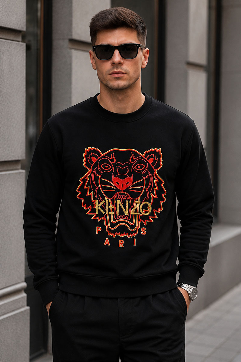 Kenzo Чёрный мужской свитшот Tiger Head embroidered