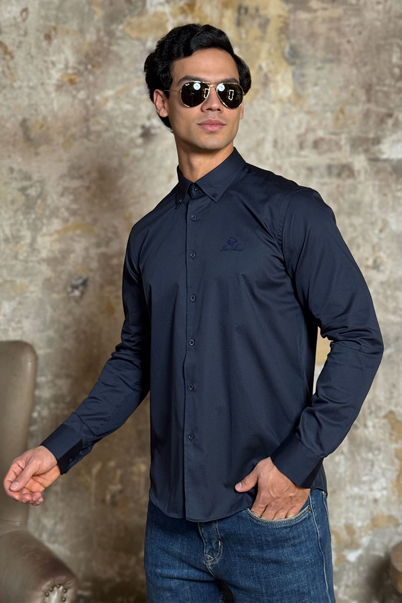 Loro Piana Мужская рубашка logo-embroidered - Navy