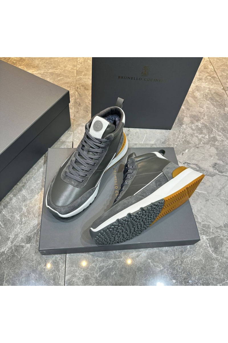 Brunеllо Сuсinеlli Кожаные кроссовки с мехом high-top - Grey