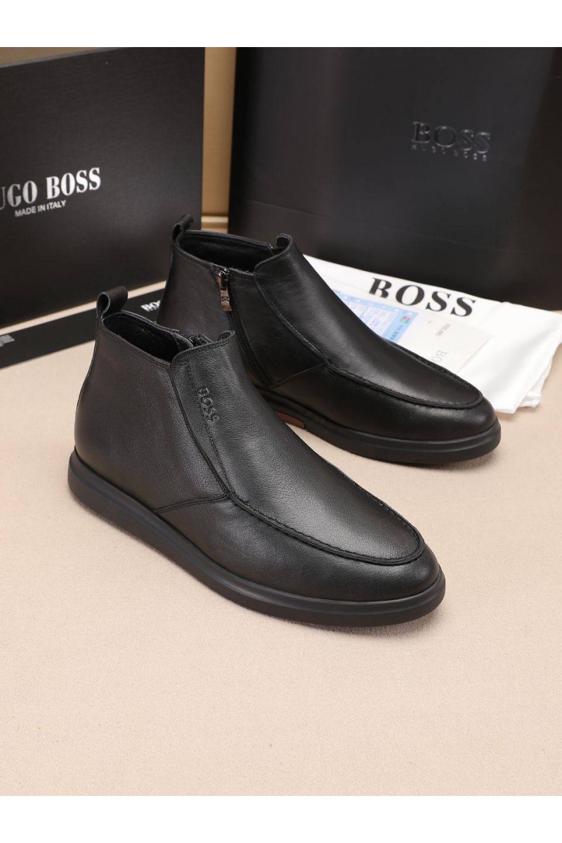 Hugо Воss Кожаные лоферы с мехом high-top - Black