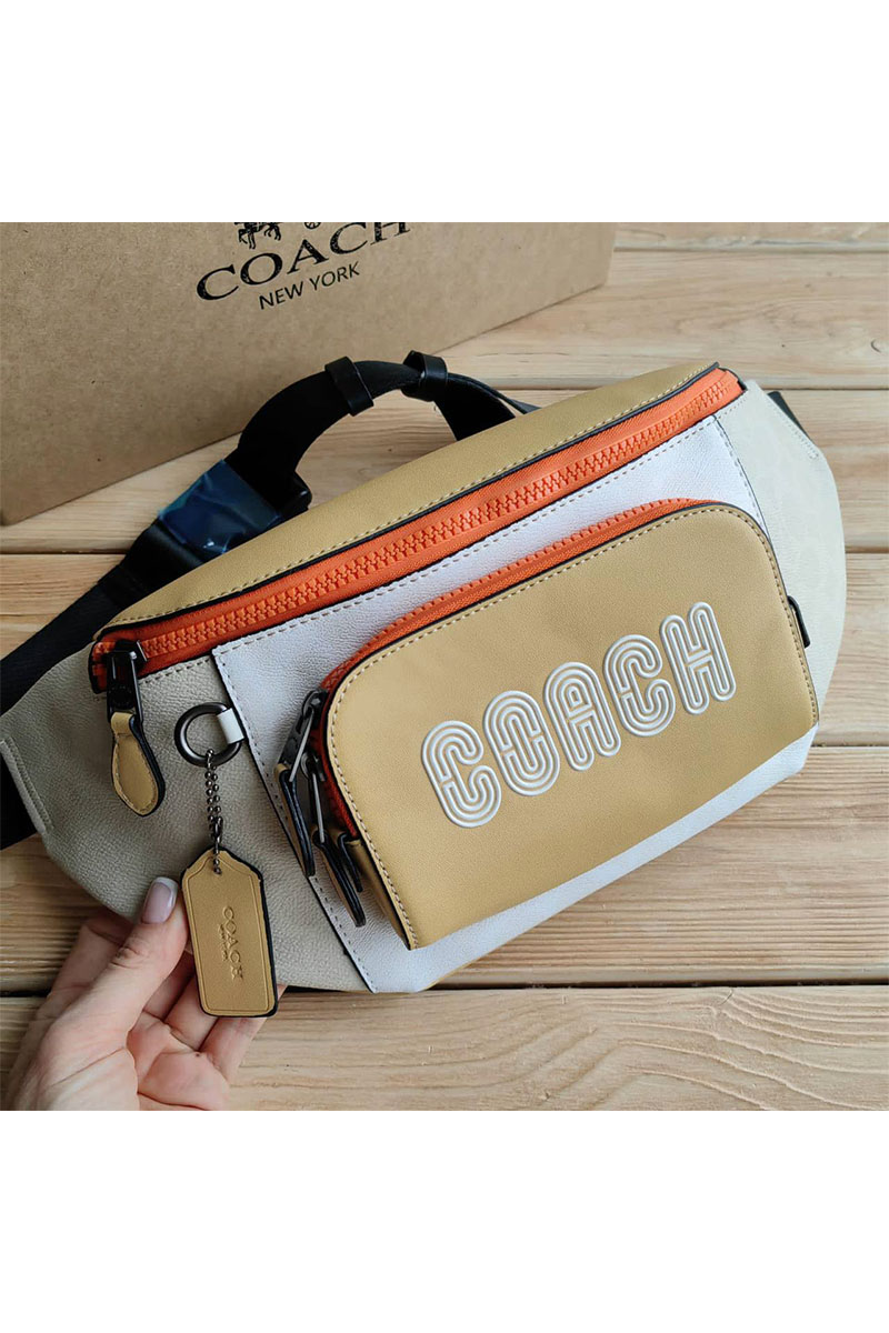 Coach Кожаная сумка на пояс Coach Track - Beige / White