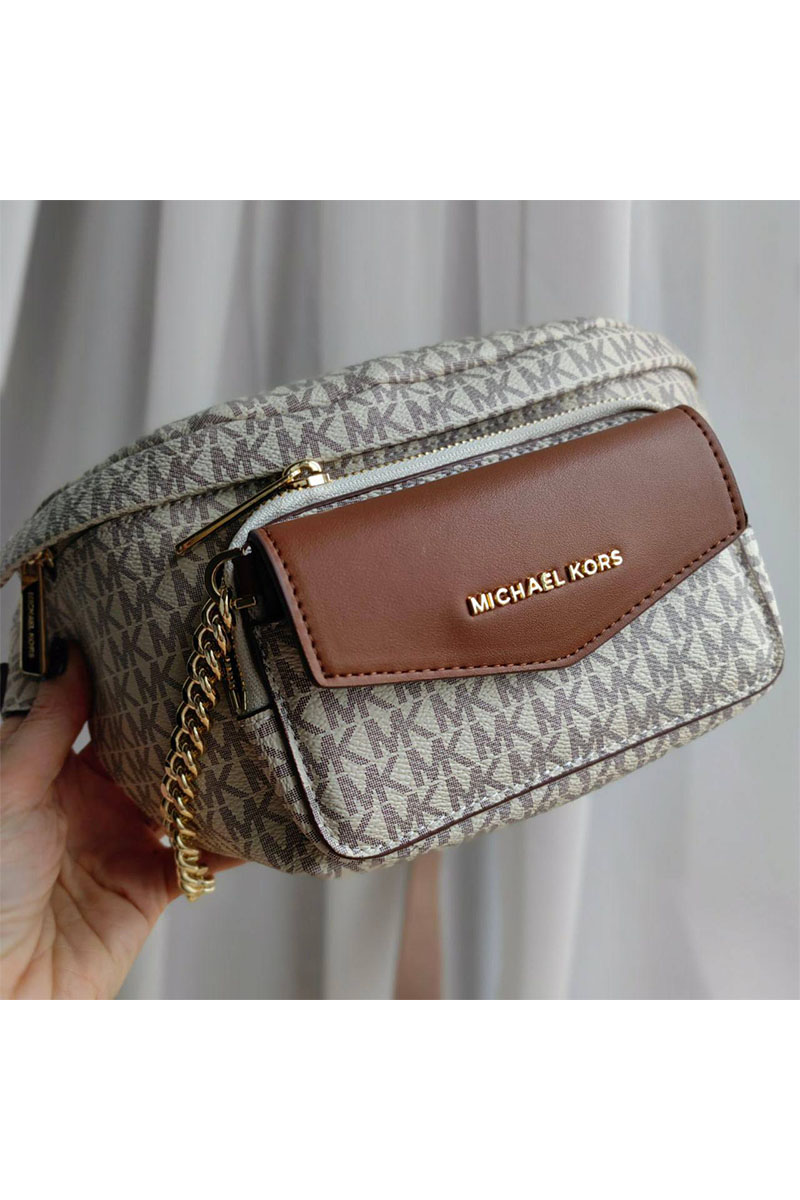 Michael Kors Кожаная поясная сумка Perry 27x14 см - White
