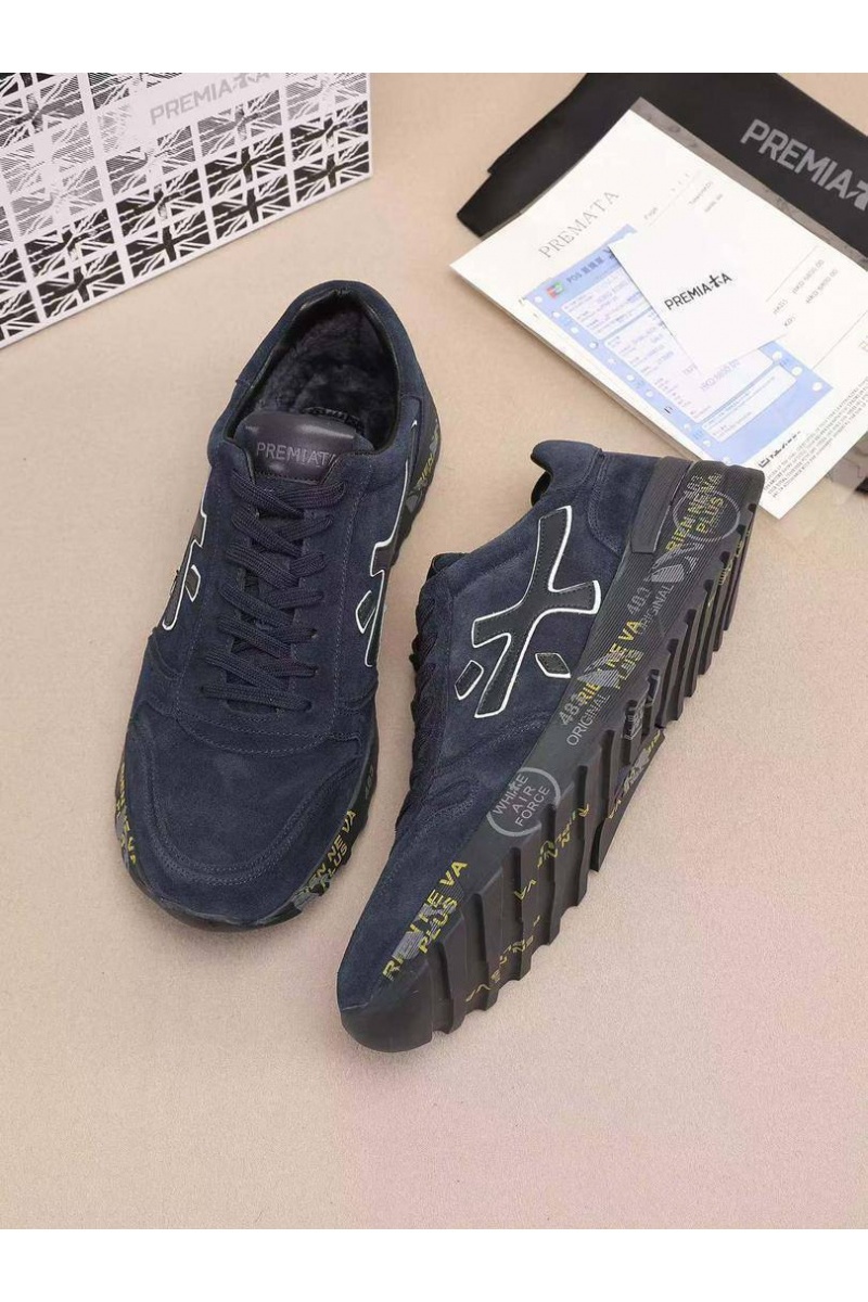 Premiata Замшевые кроссовки с мехом low-top - Navy